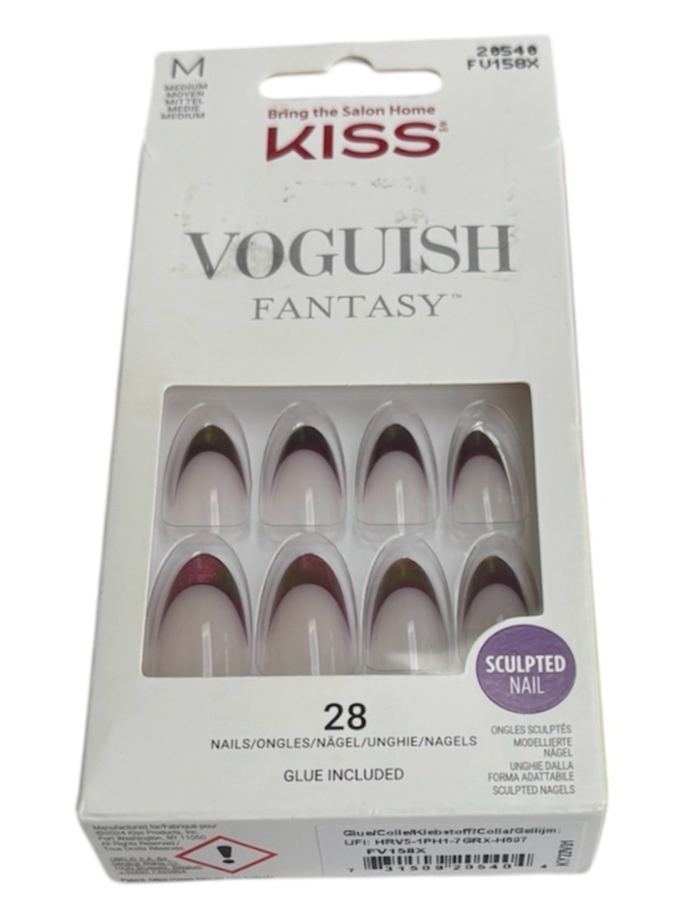 KISS Voguish Fantasy Press-On Nails Natural Burgundy French Tips Passionable - Picture 10 of 16